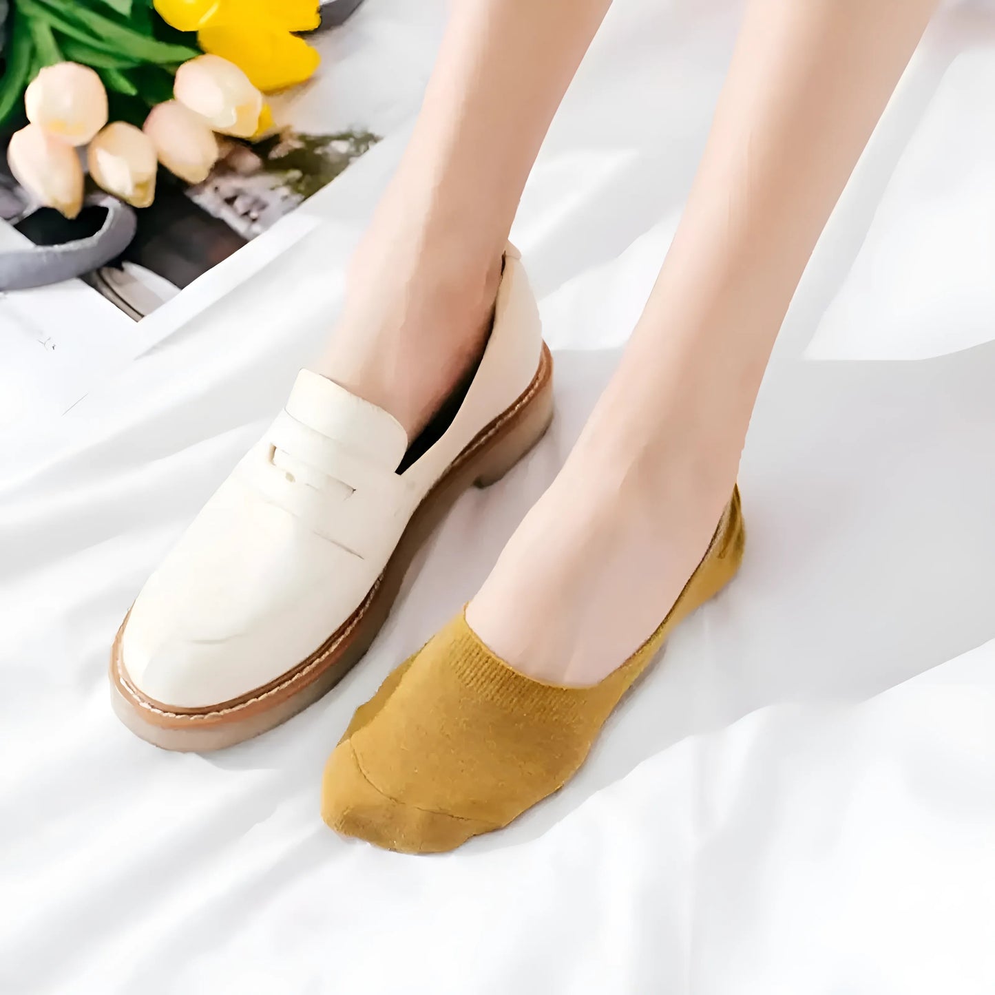 5 paires de chaussettes de cheville colorées pour femmes