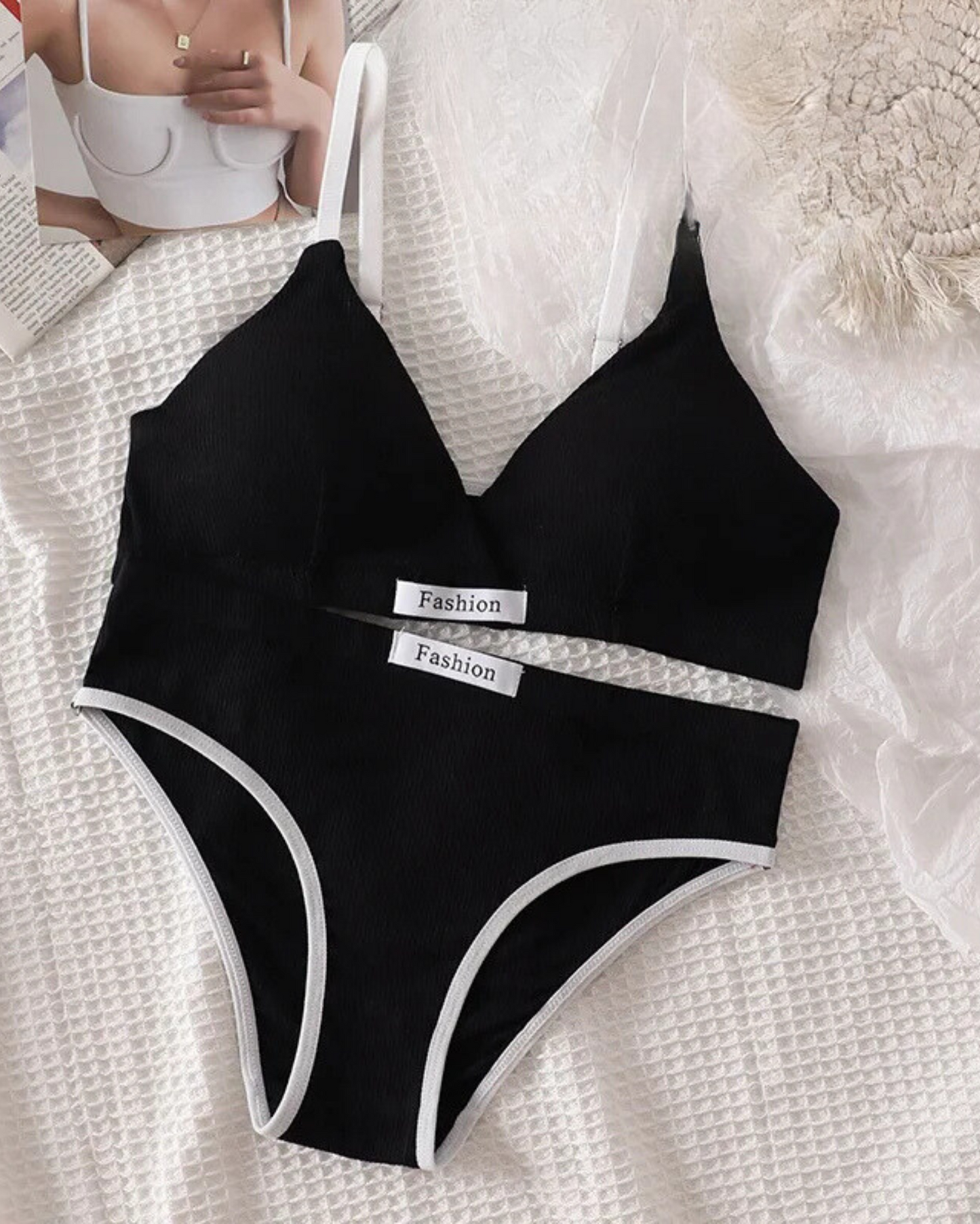 Ensemble de lingerie confortable en tissu côtelé