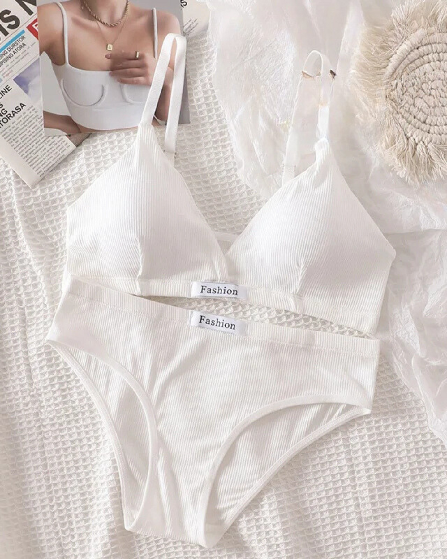 Ensemble de lingerie confortable en tissu côtelé