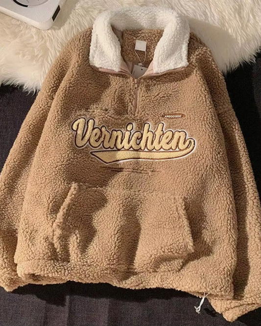 Sweat-shirt oversize en peluche avec col montant