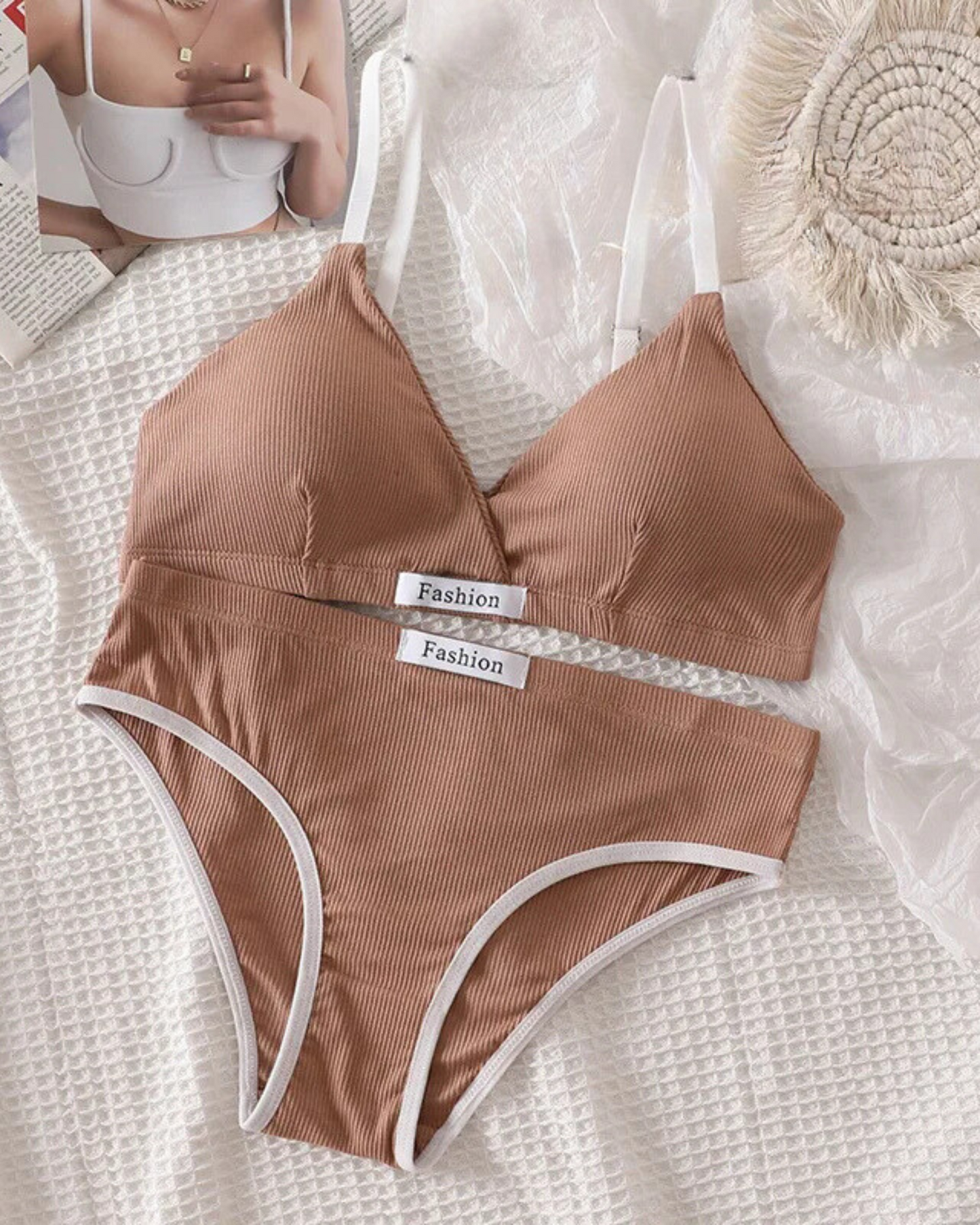 Ensemble de lingerie confortable en tissu côtelé
