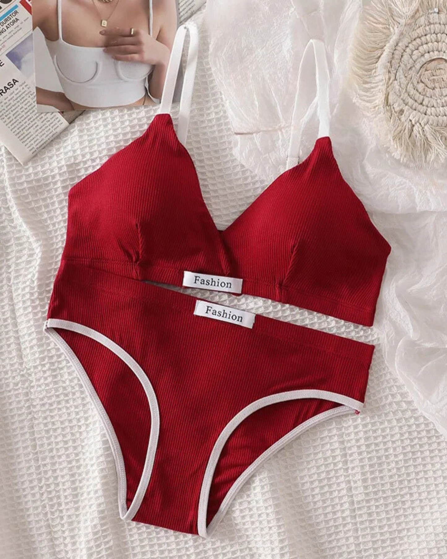 Ensemble de lingerie confortable en tissu côtelé