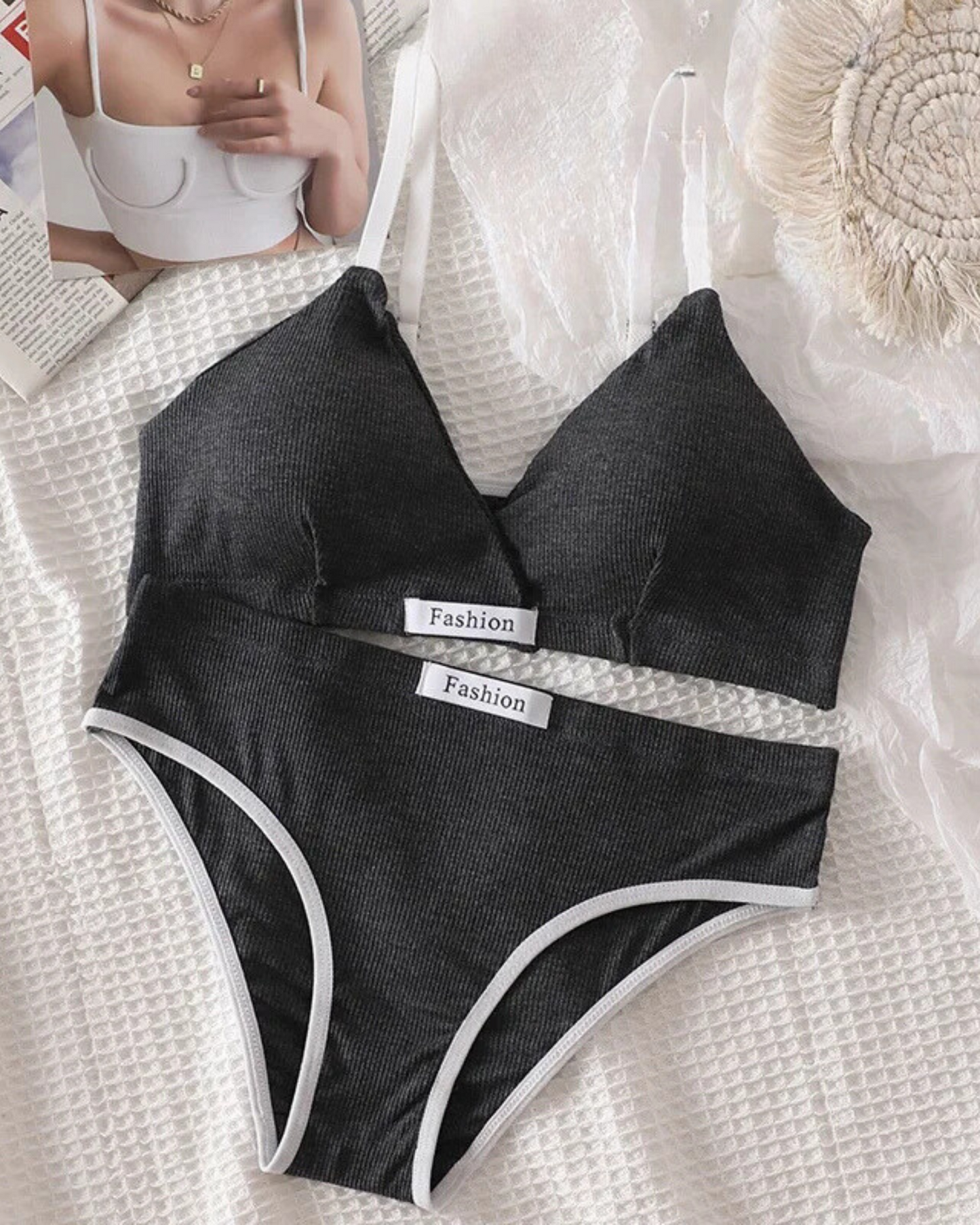 Ensemble de lingerie confortable en tissu côtelé