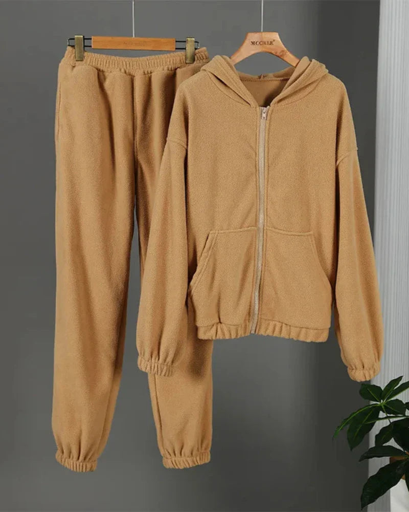 Ensemble de survêtement en velours loose avec sweat-shirt court