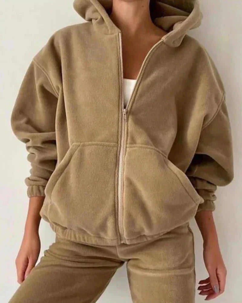 Ensemble de survêtement en velours loose avec sweat-shirt court