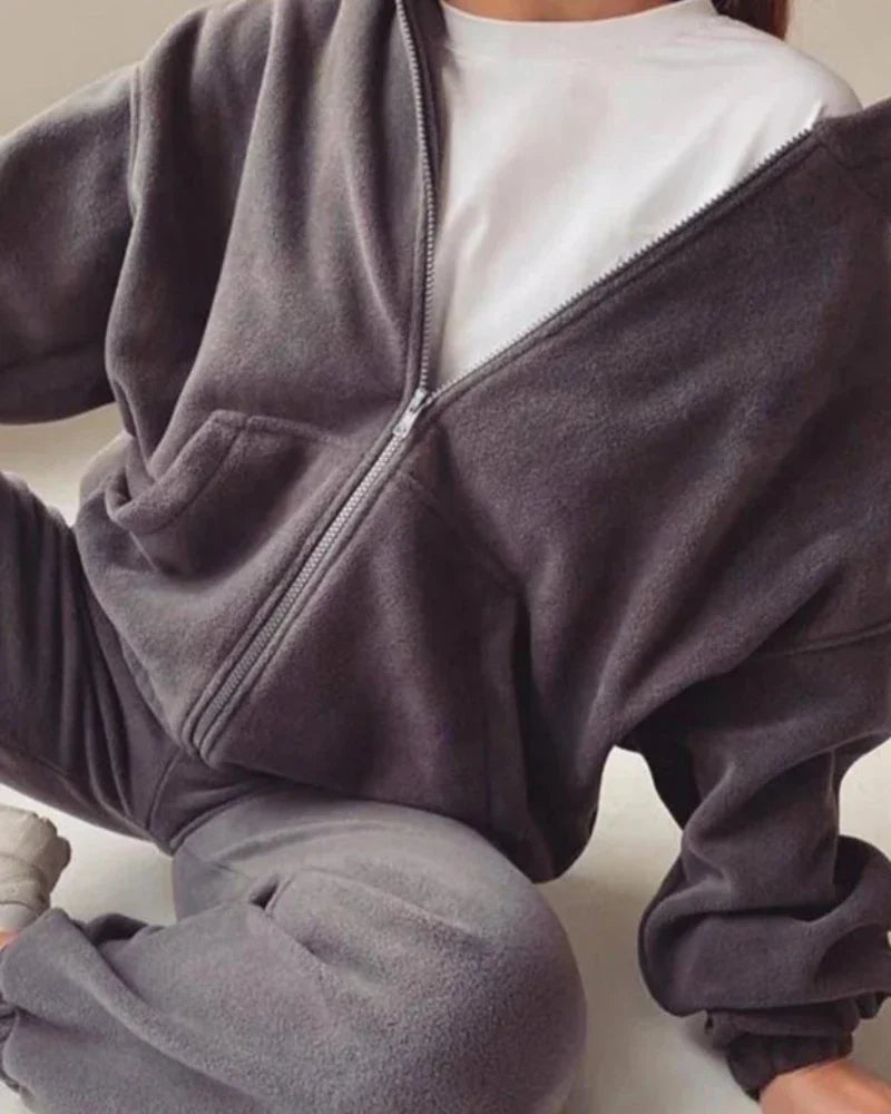Ensemble de survêtement en velours loose avec sweat-shirt court