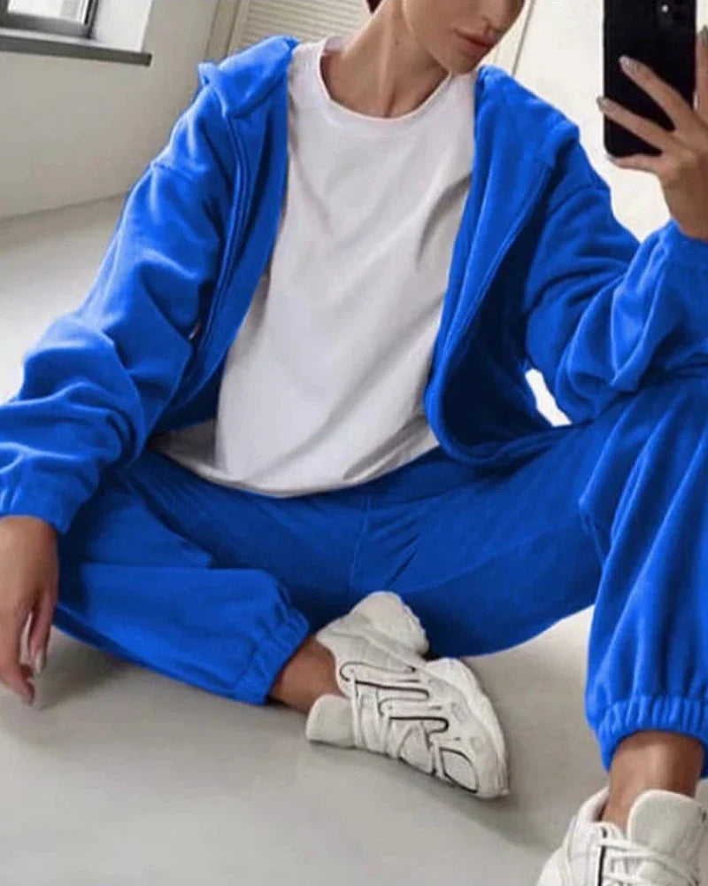 Ensemble de survêtement en velours loose avec sweat-shirt court