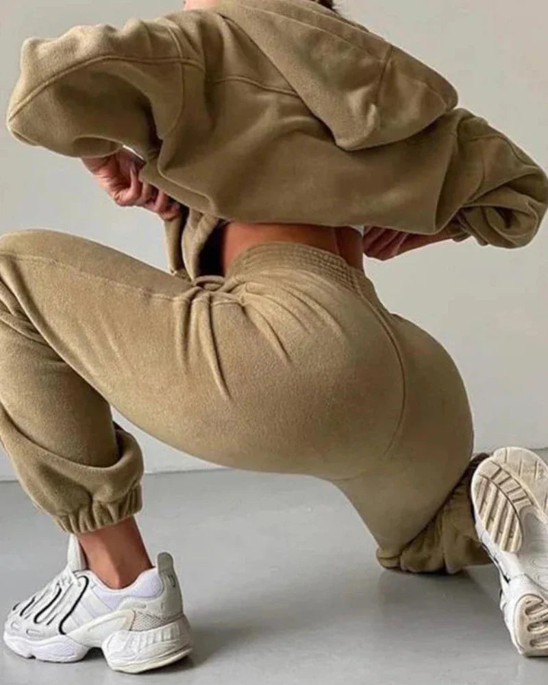 Ensemble de survêtement en velours loose avec sweat-shirt court