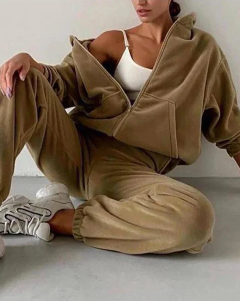 Ensemble de survêtement en velours loose avec sweat-shirt court