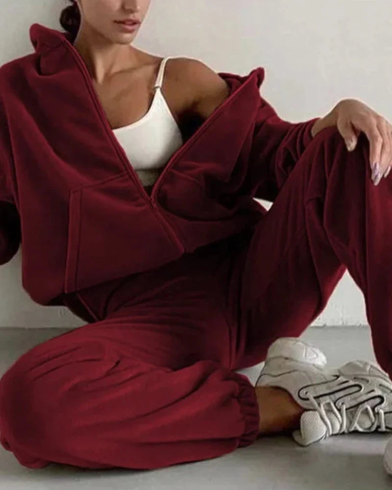 Ensemble de survêtement en velours loose avec sweat-shirt court