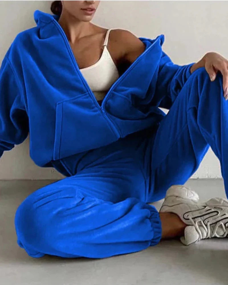Ensemble de survêtement en velours loose avec sweat-shirt court