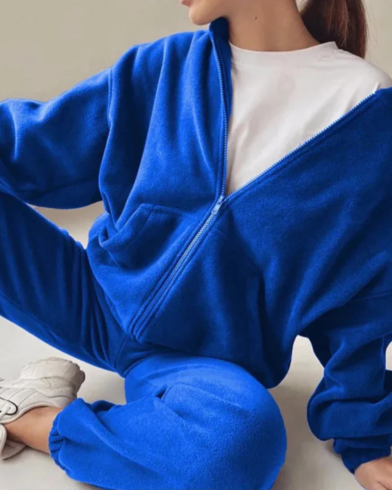 Ensemble de survêtement en velours loose avec sweat-shirt court