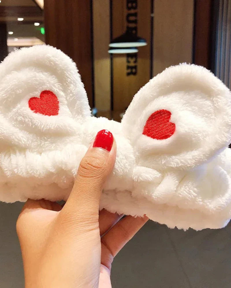 Bandeau en peluche à cœurs