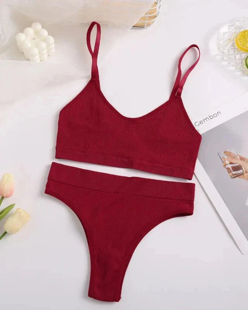 Ensemble de lingerie confortable en tissu côtelé