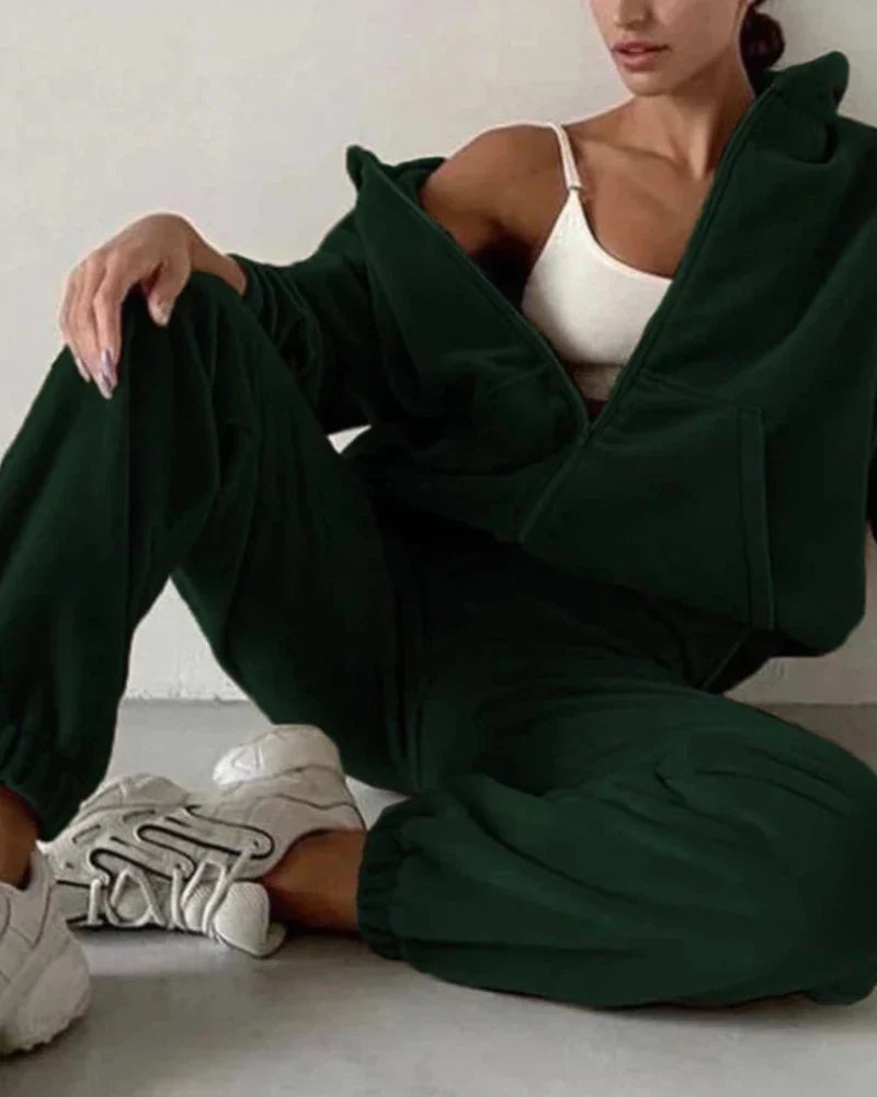 Ensemble de survêtement en velours loose avec sweat-shirt court
