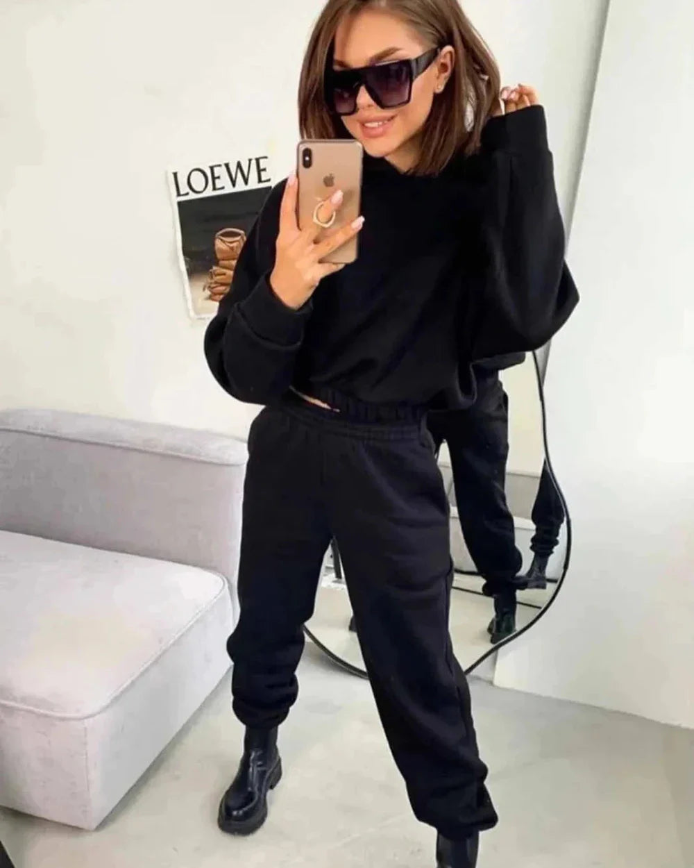 Ensemble de survêtement uni avec capuche confortable