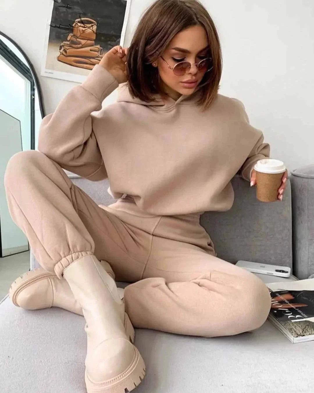 Ensemble de survêtement uni avec capuche confortable