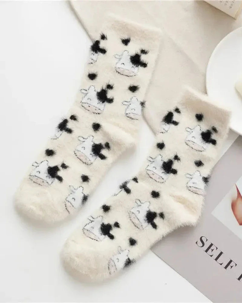Chaussettes longues à motifs pelucheuses vache