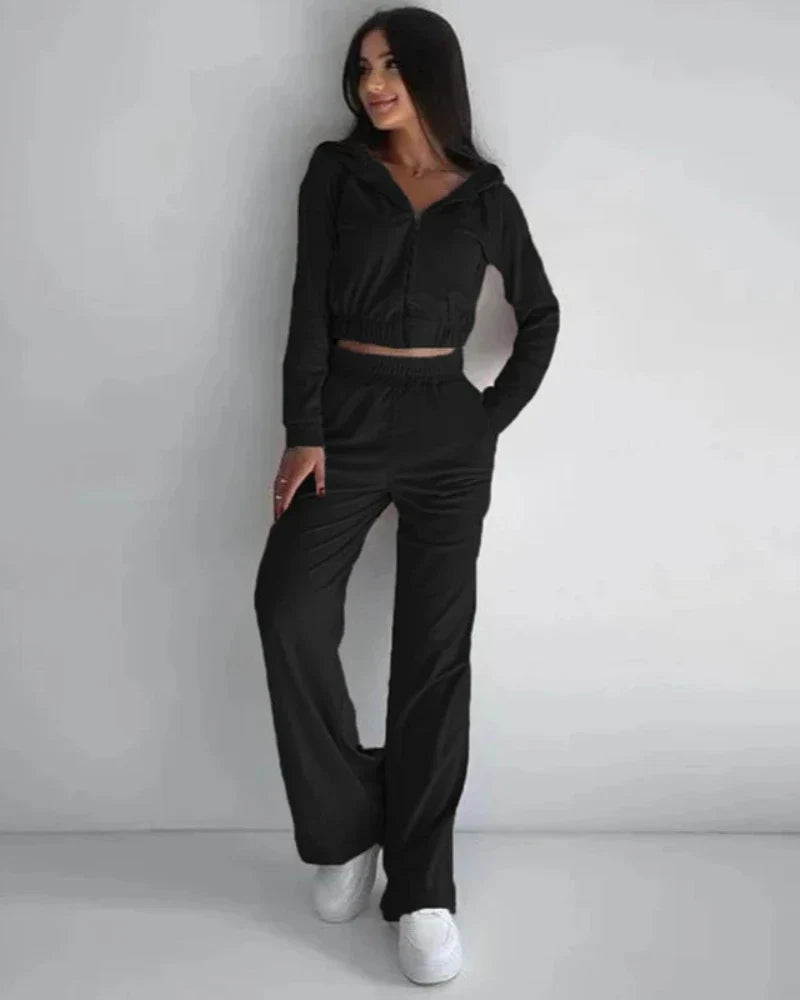 Ensemble de survêtement en velours loose avec sweat-shirt court