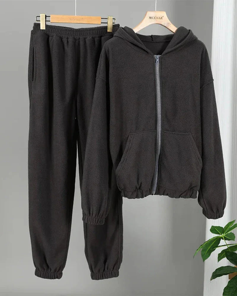 Ensemble de survêtement en velours loose avec sweat-shirt court