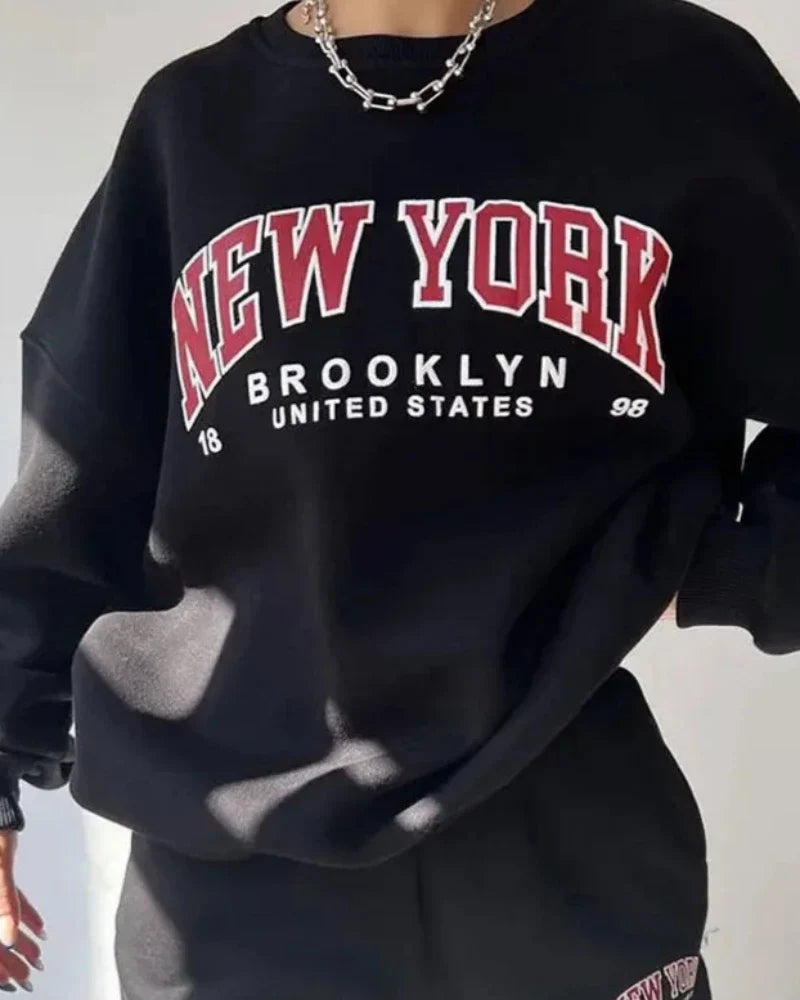 Sweat oversize décontracté avec inscription New York