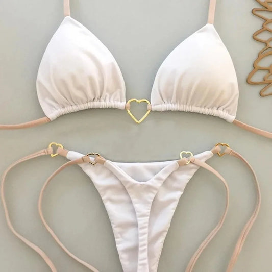 Bikini deux pièces avec détails cœurs dorés