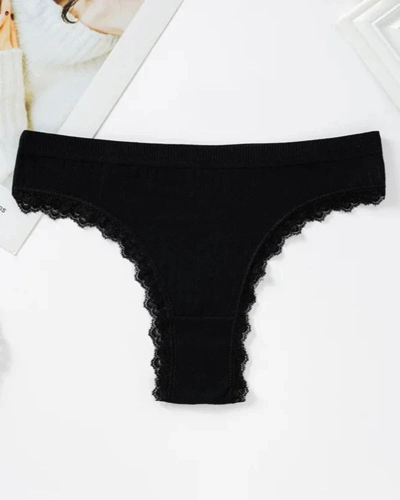 Culotte côtelée avec dentelle décorative