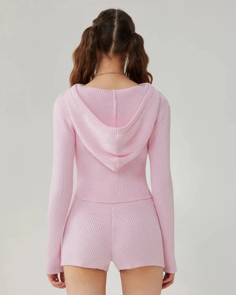Ensemble court en tricot pour la maison avec capuche
