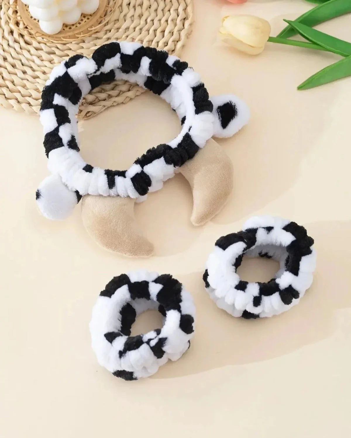 Bandeau en peluche avec motif vache