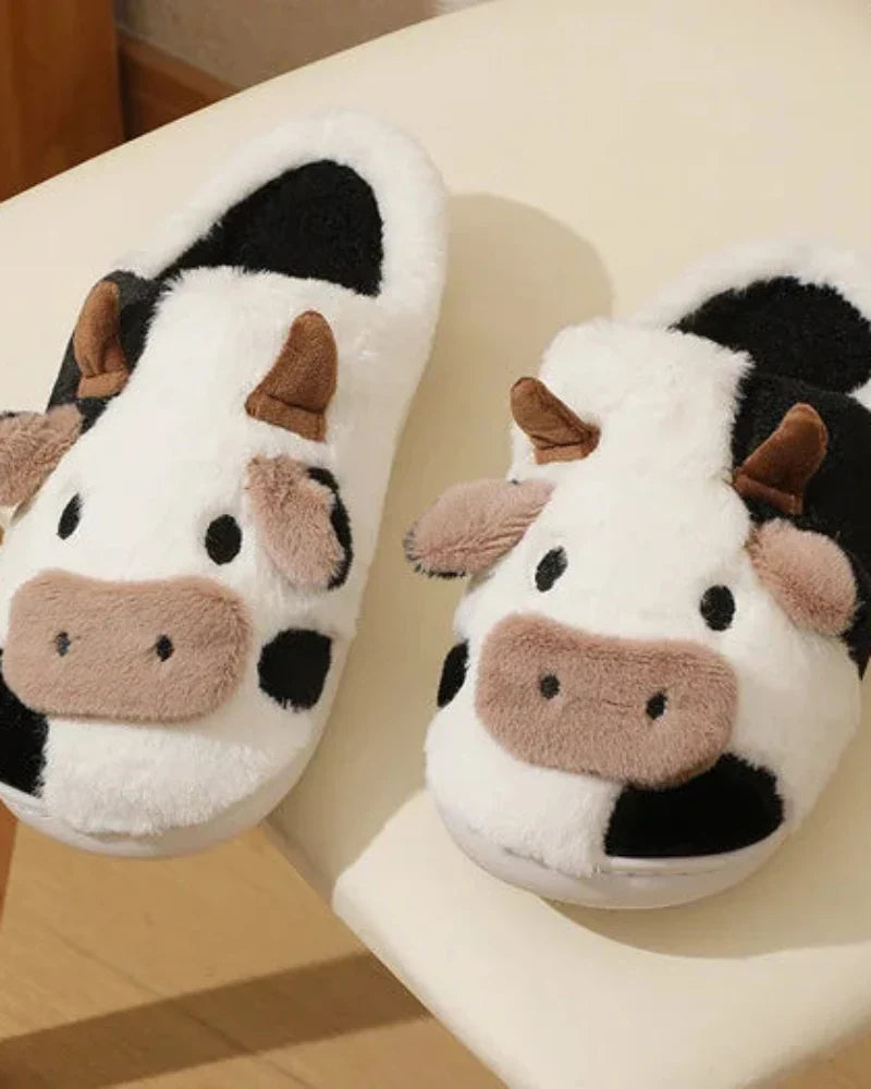Chaussons en peluche vache