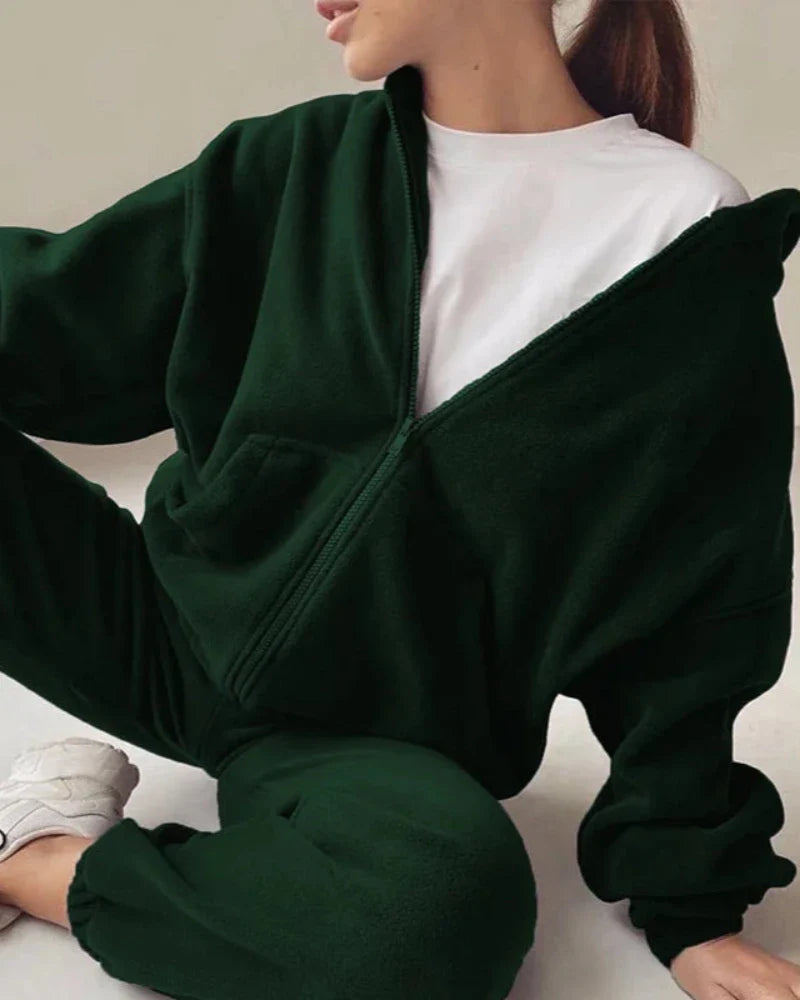 Ensemble de survêtement en velours loose avec sweat-shirt court