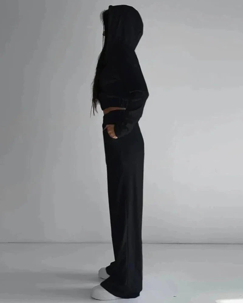 Ensemble de survêtement en velours loose avec sweat-shirt court