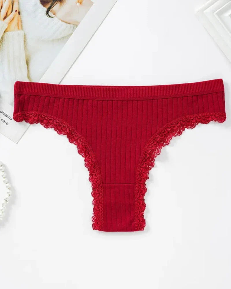 Culotte côtelée avec dentelle décorative