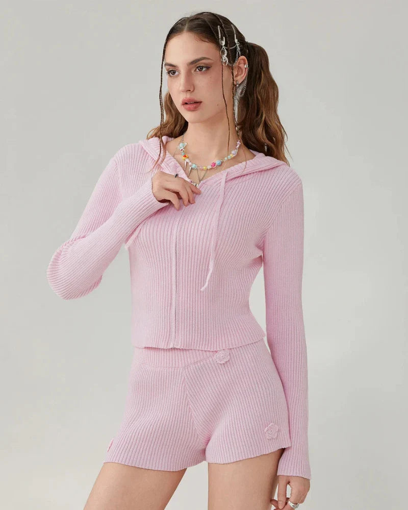 Ensemble court en tricot pour la maison avec capuche