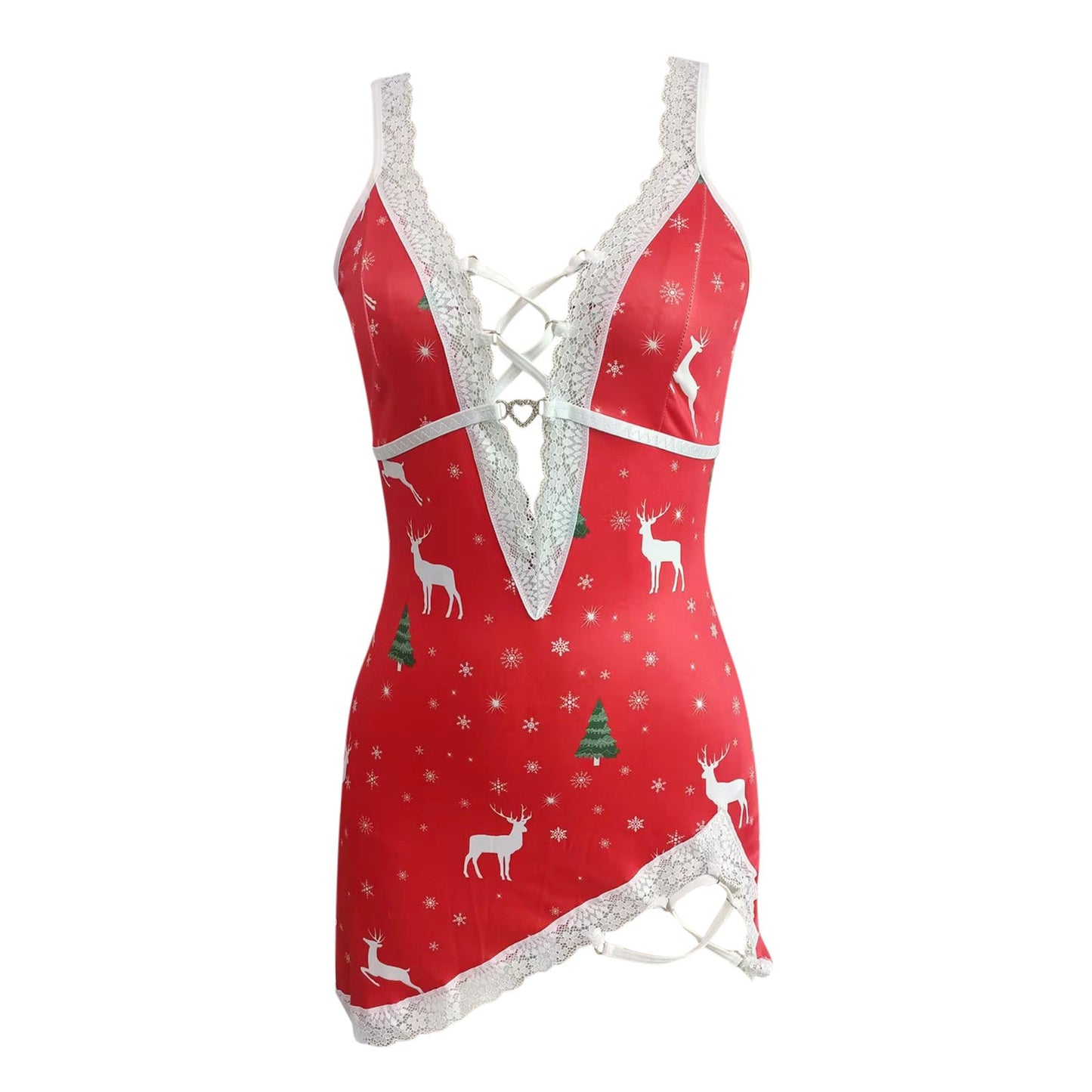 Chemise de nuit de Noël avec dentelle et liens