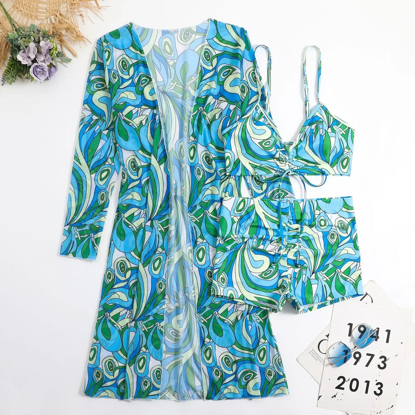 Tankini deux pièces fleuri style sport chic
