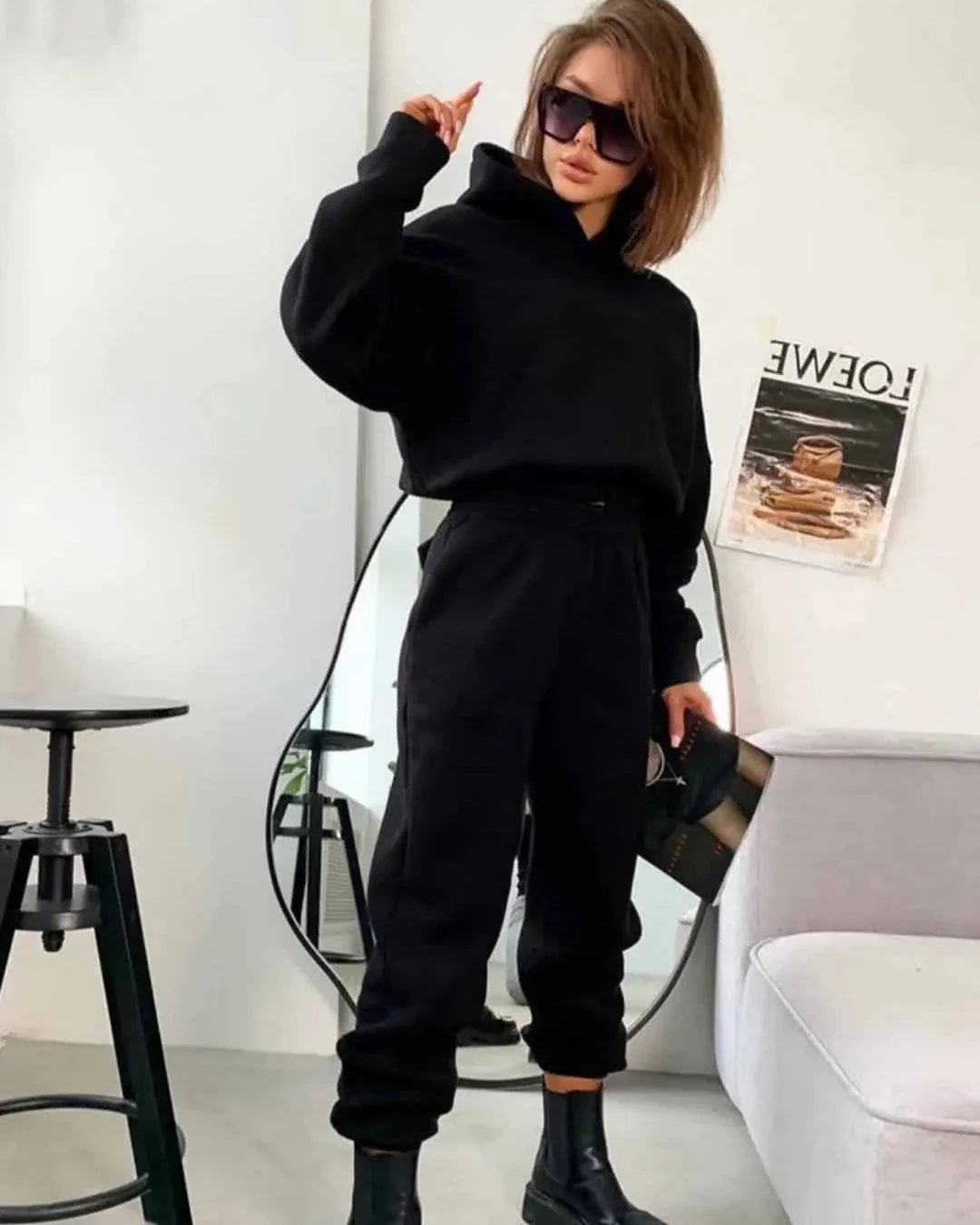 Ensemble de survêtement uni avec capuche confortable