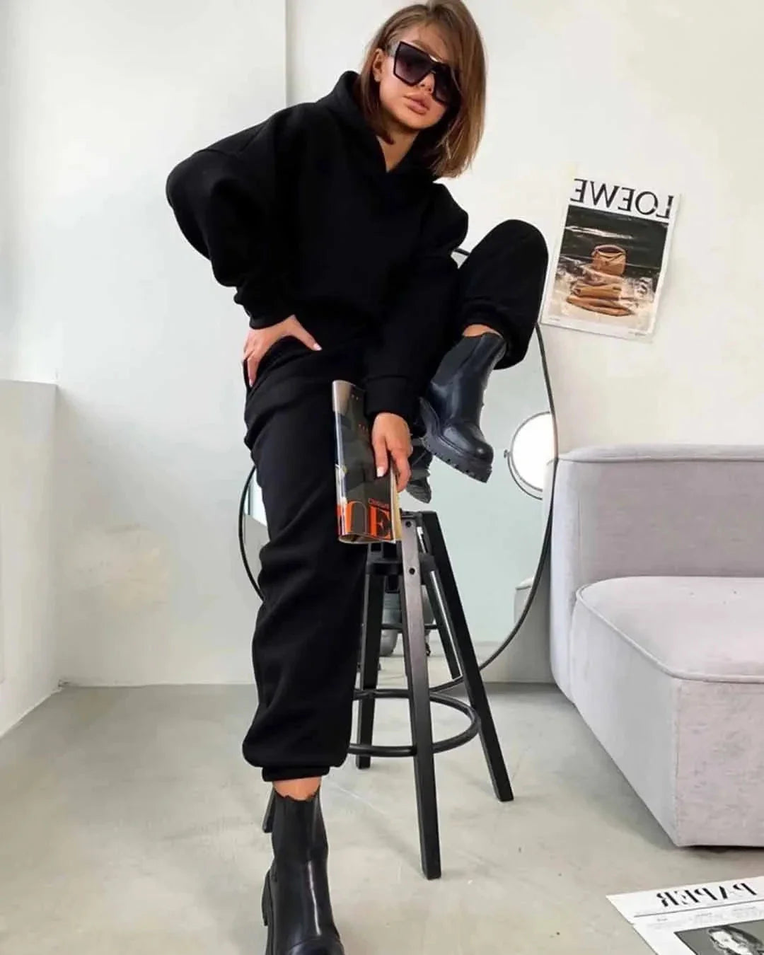 Ensemble de survêtement uni avec capuche confortable
