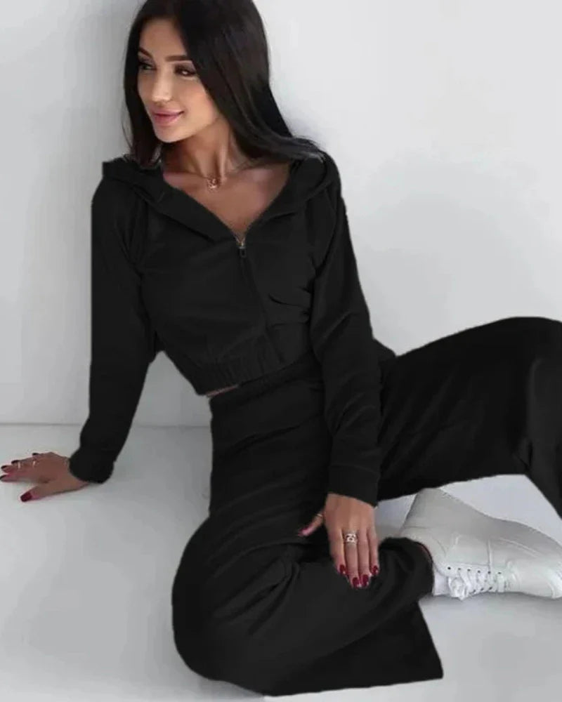 Ensemble de survêtement en velours loose avec sweat-shirt court