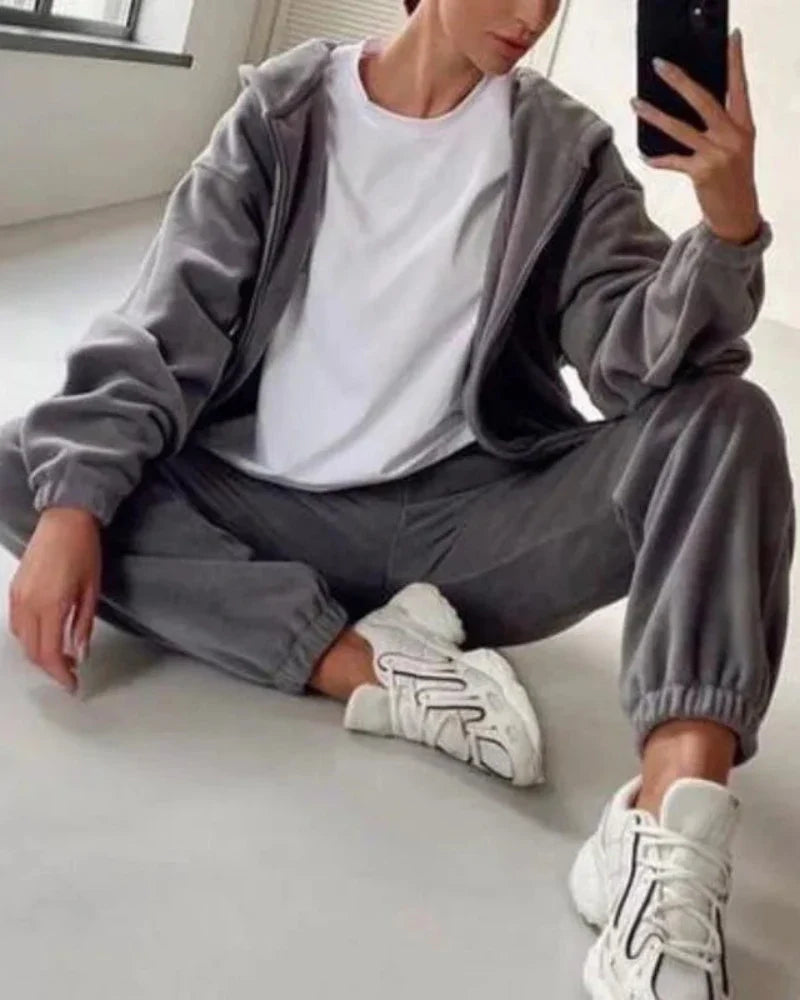Ensemble de survêtement en velours loose avec sweat-shirt court