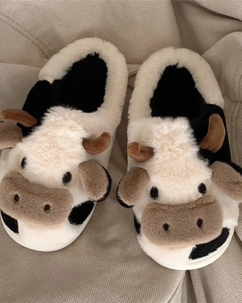 Chaussons en peluche vache