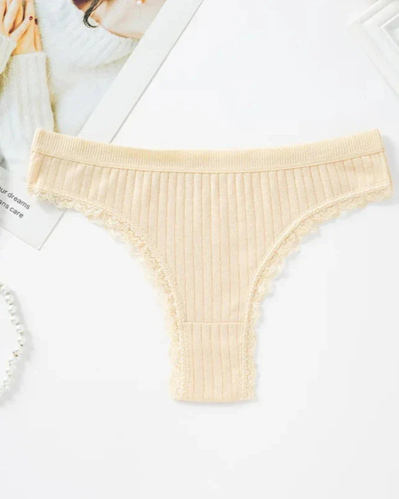 Culotte côtelée avec dentelle décorative