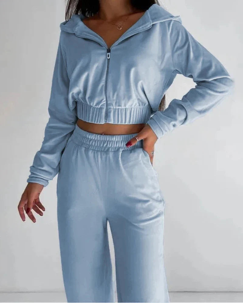 Ensemble de survêtement en velours loose avec sweat-shirt court
