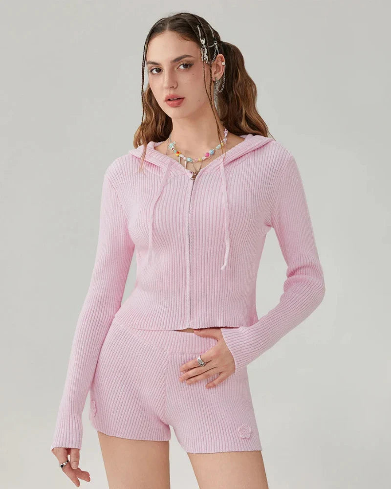Ensemble court en tricot pour la maison avec capuche