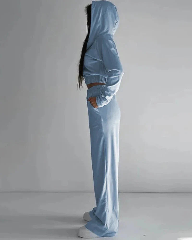 Ensemble de survêtement en velours loose avec sweat-shirt court