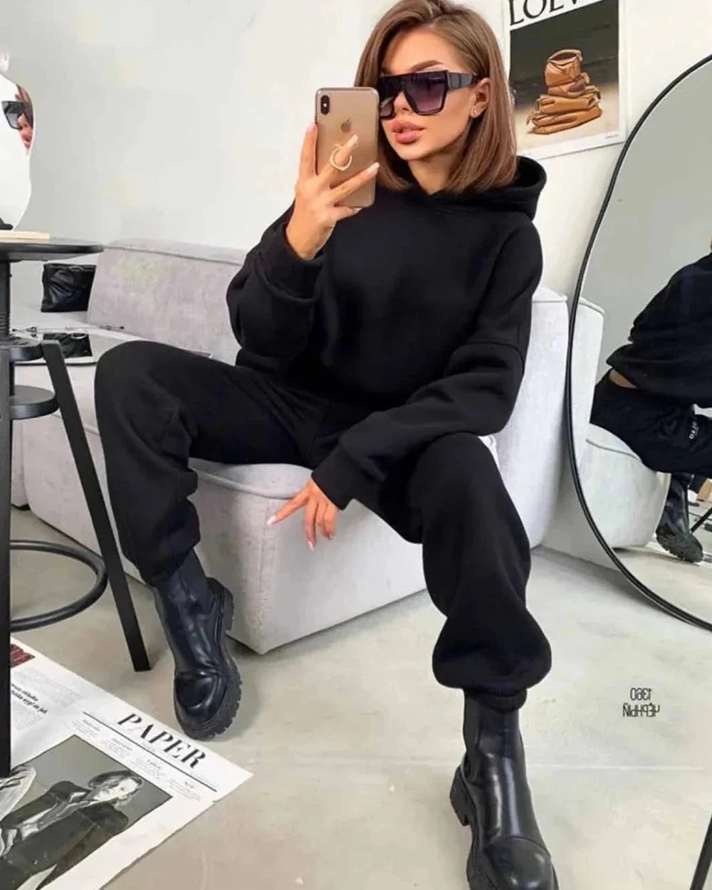 Ensemble de survêtement uni avec capuche confortable
