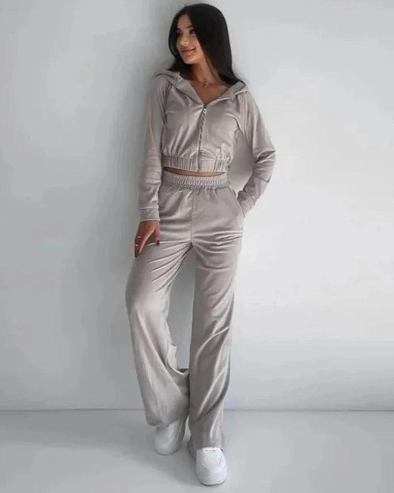 Ensemble de survêtement en velours loose avec sweat-shirt court