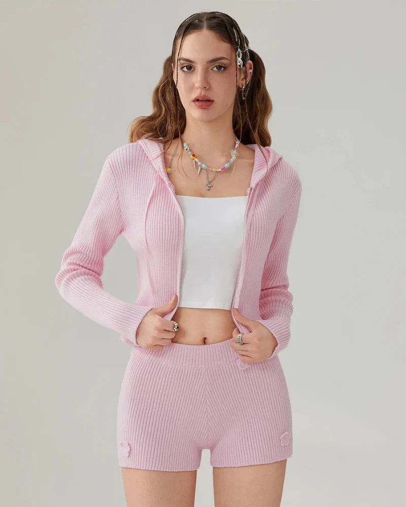 Ensemble court en tricot pour la maison avec capuche