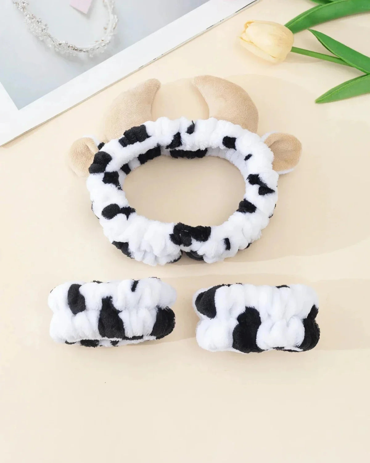 Bandeau en peluche avec motif vache