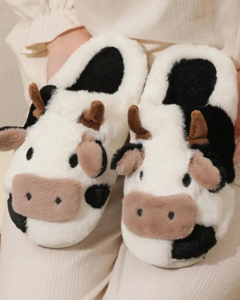 Chaussons en peluche vache